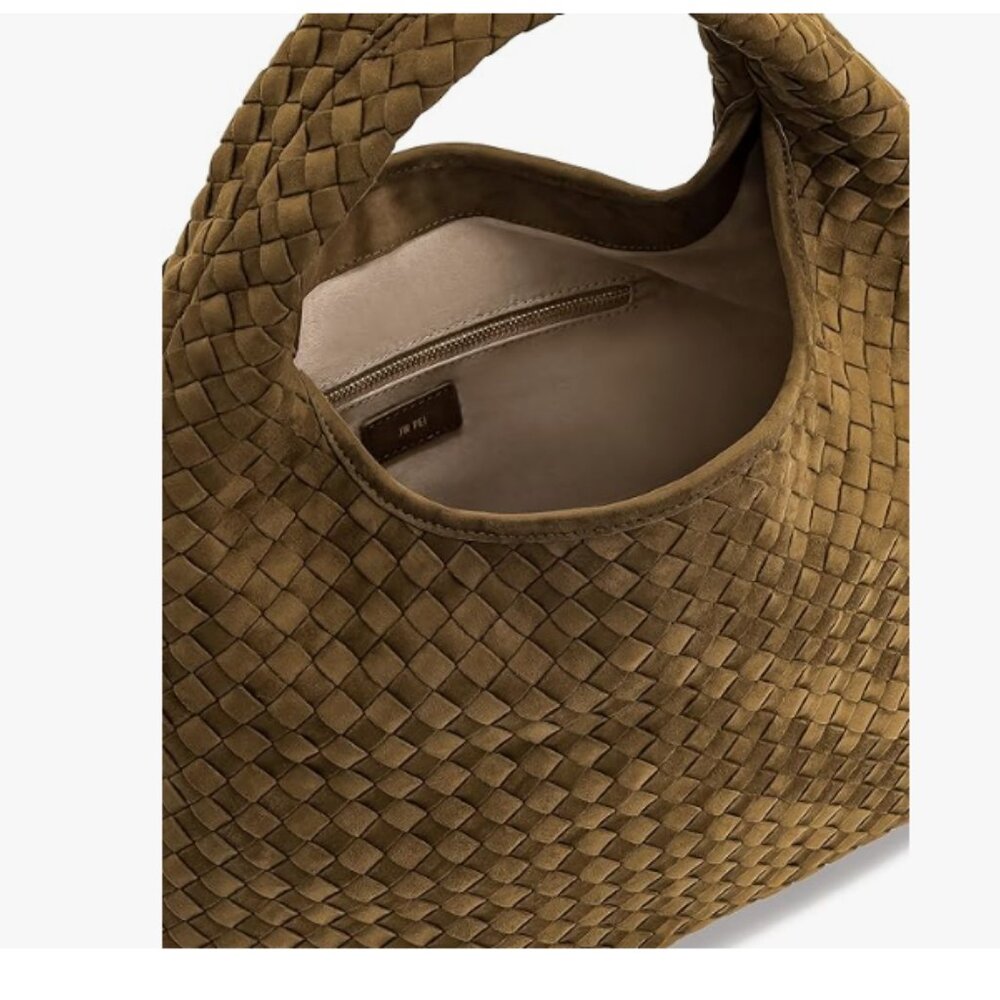 JW Pei Laura Faux Suede Woven Shoulder Bag-Olive-New with Tag, Box and Dustbag - Picture 2 of 8
